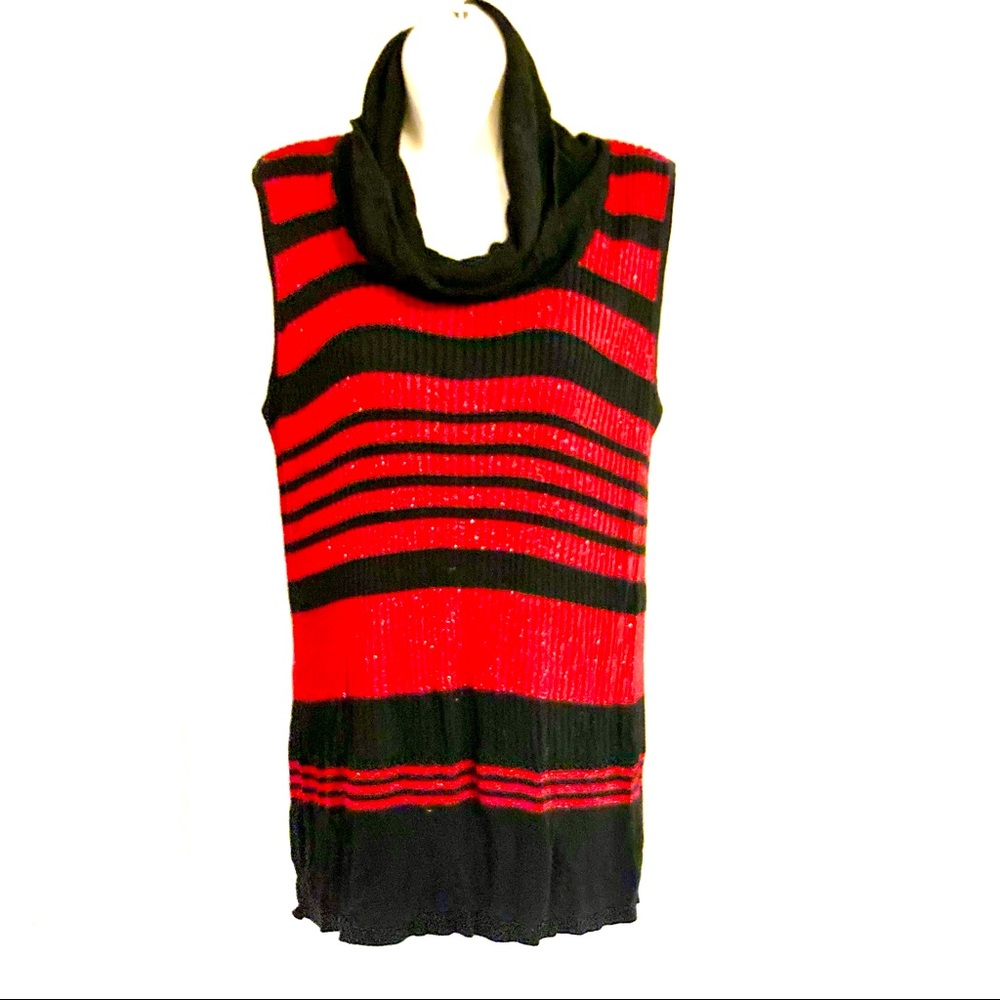 Long sparkling sleeveless sweater, large
